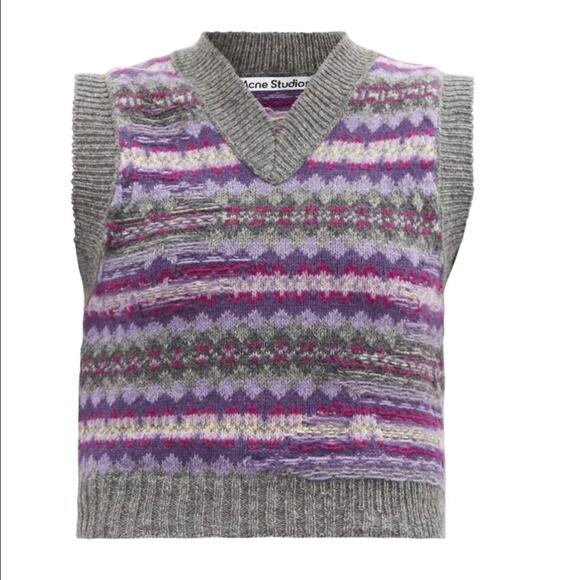 Acne Studio Gray and Purple Korina Fair Isle Sweater Vest